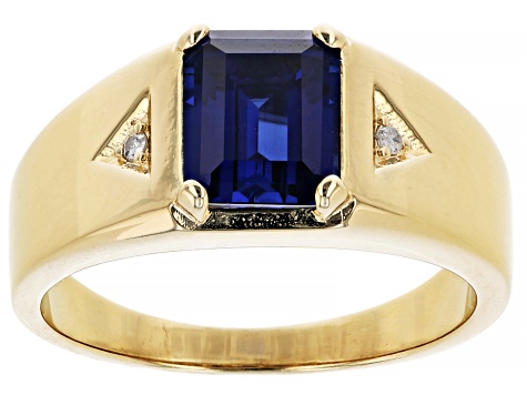 Blue Lab Created Sapphire 18k Yellow Gold Over Sterling Silver Men's Ring 1.73ctw