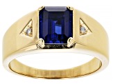 Blue Lab Created Sapphire 18k Yellow Gold Over Sterling Silver Men's Ring 1.73ctw