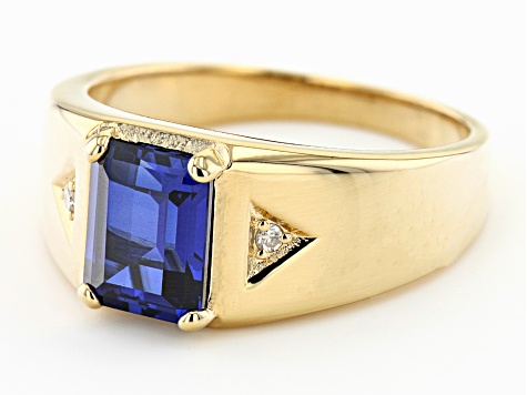 Blue Lab Created Sapphire 18k Yellow Gold Over Sterling Silver Men's ...