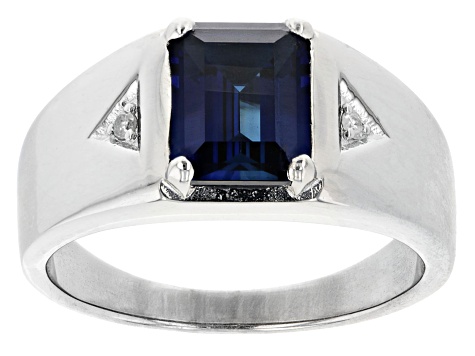 Blue Lab Created Sapphire Platinum Over Sterling Silver Men's Ring 1.73ctw