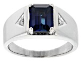 Blue Lab Created Sapphire Platinum Over Sterling Silver Men's Ring 1.73ctw