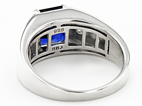 Blue Lab Created Sapphire Platinum Over Sterling Silver Men's Ring 1.73ctw
