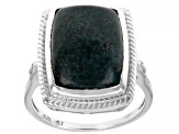 Green Bloodstone Rhodium Over Sterling Silver Men's Ring 18x13mm