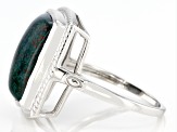 Green Bloodstone Rhodium Over Sterling Silver Men's Ring 18x13mm