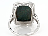 Green Bloodstone Rhodium Over Sterling Silver Men's Ring 18x13mm