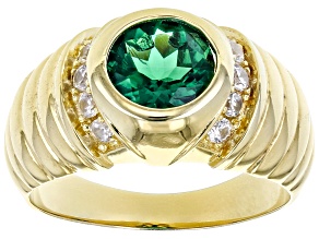 Green Lab Created Emerald 18k Yellow Gold Over Sterling Silver Men's Ring 1.49ctw