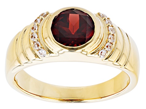 Red Round Vermelho Garnet™ 18k Yellow Gold Over Sterling Silver Men's Ring