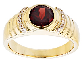 Red Round Vermelho Garnet™ 18k Yellow Gold Over Sterling Silver Men's Ring