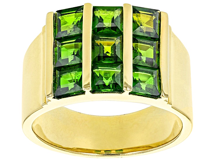 Green Chrome Diopside 18k Yellow Gold Over Sterling Silver Men's Ring 2.89ctw