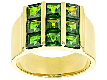 Picture of Green Chrome Diopside 18k Yellow Gold Over Sterling Silver Men's Ring 2.89ctw