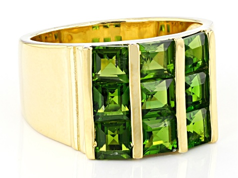 Green Chrome Diopside 18k Yellow Gold Over Sterling Silver Men's Ring 2.89ctw