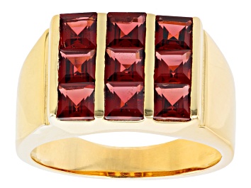 Picture of Red Square Garnet 18k Yellow Gold Over Silver Men's Ring