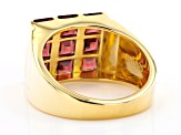 Red Square Garnet 18k Yellow Gold Over Silver Men's Ring