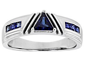 Blue Lab Created Sapphire Rhodium Over Sterling Silver Men's Ring 0.61ctw