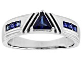 Blue Lab Created Sapphire Rhodium Over Sterling Silver Men's Ring 0.61ctw