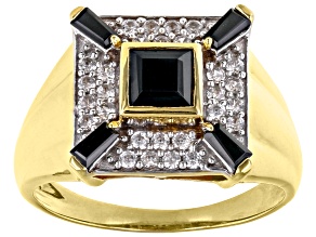 Black Spinel 18K Yellow Gold Over Sterling Silver Men's Ring 2.59ctw