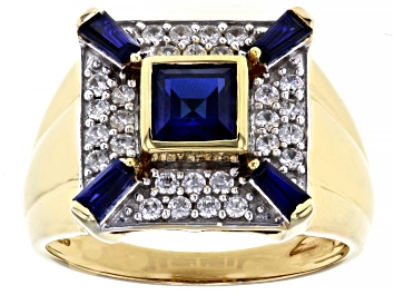 Picture of Blue Lab Created Sapphire 18k Gold Over Sterling Silver Men's Ring 1.61ctw