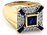 Blue Lab Created Sapphire 18k Gold Over Sterling Silver Men's Ring 1.61ctw