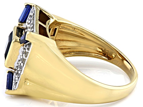 Blue Lab Created Sapphire 18k Gold Over Sterling Silver Men's Ring 1.61ctw