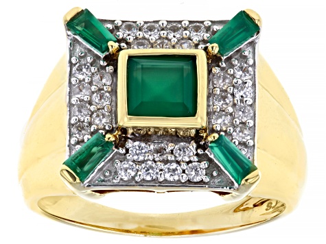 Green Onyx 18k Gold Over Sterling Silver Men's Ring .54ctw