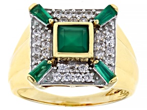 Green Onyx 18k Gold Over Sterling Silver Men's Ring .54ctw