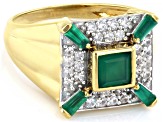 Green Onyx 18k Gold Over Sterling Silver Men's Ring .54ctw