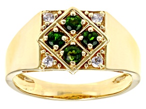 Chrome Diopside 18k Yellow Gold Over Sterling Silver Men's Ring 0.86ctw