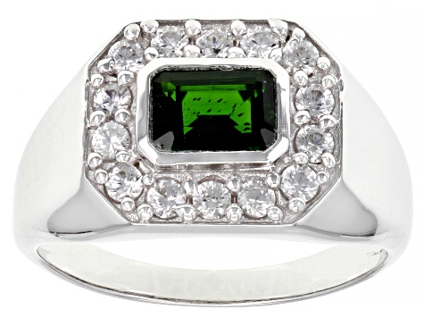 Chrome Diopside Rhodium Over Sterling Silver Men's Ring 1.60ctw