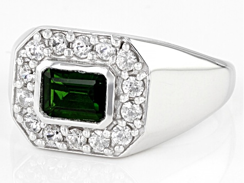 Chrome Diopside Rhodium Over Sterling Silver Men's Ring 1.60ctw