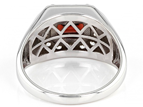 Red Vermelho Garnet(TM) Rhodium Over Sterling Silver Men's Ring 2.46ctw