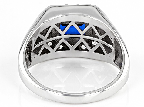 Blue Lab Created Spinel Rhodium Over Sterling Silver Men's Ring 2.54ctw