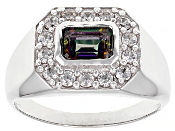 Picture of Mystic Fire® Green Topaz Rhodium Over Sterling Silver Men's Ring 1.88ctw
