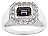 Mystic Fire® Green Topaz Rhodium Over Sterling Silver Men's Ring 1.88ctw