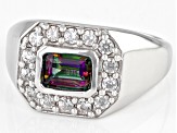 Mystic Fire® Green Topaz Rhodium Over Sterling Silver Men's Ring 1.88ctw