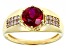 Red Lab Created Ruby 18k Yellow Gold Over Sterling Silver Men's Ring 2.40ctw