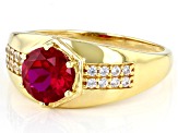 Red Lab Created Ruby 18k Yellow Gold Over Sterling Silver Men's Ring 2.40ctw