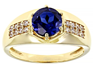 Blue Lab Created Sapphire 18k Yellow Gold Over Sterling Silver Men's Ring 2.40ctw