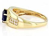Blue Lab Created Sapphire 18k Yellow Gold Over Sterling Silver Men's Ring 2.40ctw