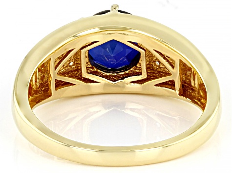 Blue Lab Created Sapphire 18k Yellow Gold Over Sterling Silver Men's Ring 2.40ctw