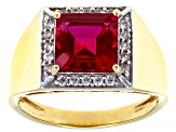 Red Lab Created Ruby 18k Yellow Gold Over Sterling Silver Men's Ring 3.88ctw