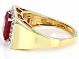 Red Lab Created Ruby 18k Yellow Gold Over Sterling Silver Men's Ring 3.88ctw