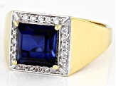 Blue Lab Created Sapphire 18k Yellow Gold Over Sterling Silver Men's Ring 3.84ctw