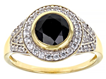 Picture of Black Spinel 18k Yellow Gold Over Sterling Silver Men's Ring 2.16ctw