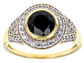Black Spinel 18k Yellow Gold Over Sterling Silver Men's Ring 2.16ctw