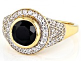 Black Spinel 18k Yellow Gold Over Sterling Silver Men's Ring 2.16ctw