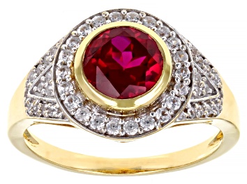 Picture of Red Lab Created Ruby 18k Yellow Gold Over Sterling Silver Men's Ring 2.83ctw