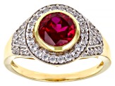 Red Lab Created Ruby 18k Yellow Gold Over Sterling Silver Men's Ring 2.83ctw