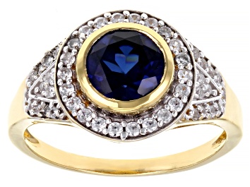 Picture of Blue Lab Created Sapphire 18k Yellow Gold Over Sterling Silver Men's Ring 3.07ctw