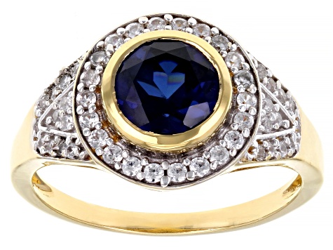 Blue Lab Created Sapphire 18k Yellow Gold Over Sterling Silver Men's Ring 3.07ctw