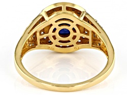 Blue Lab Created Sapphire 18k Yellow Gold Over Sterling Silver Men's Ring 3.07ctw